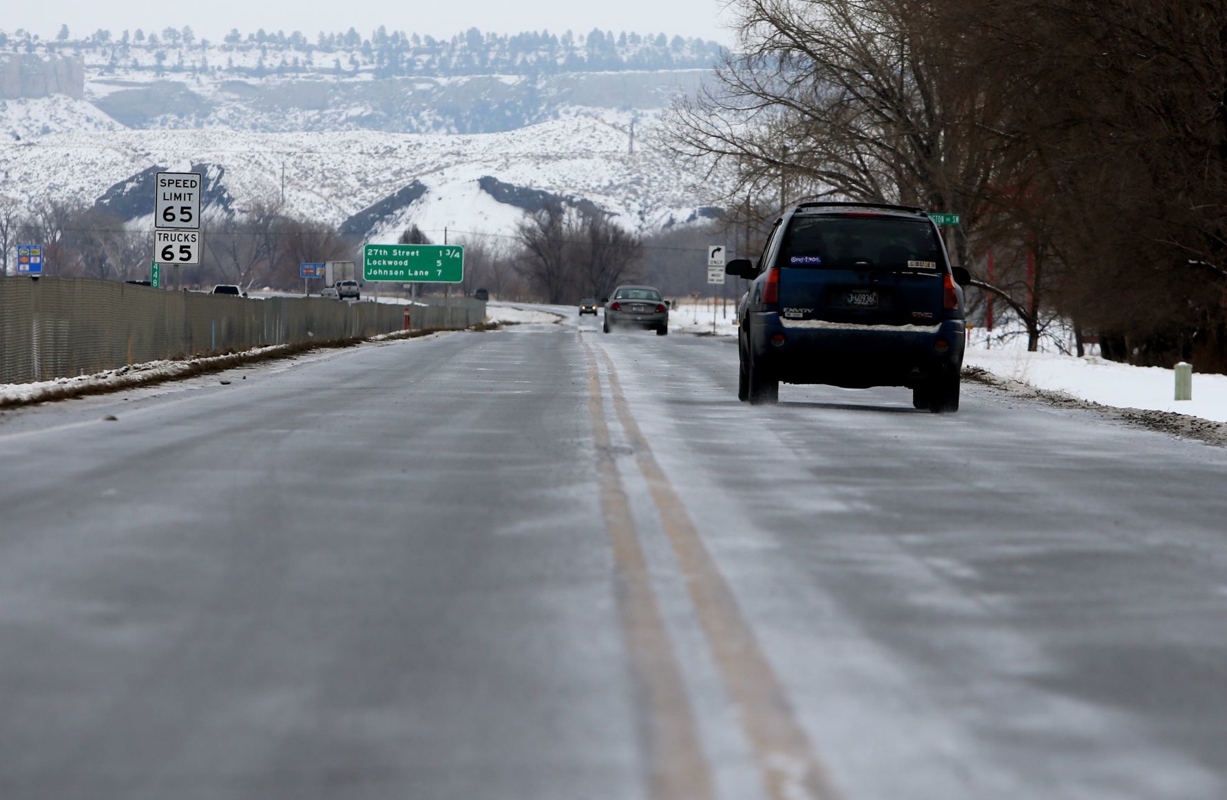 Ice-covered South Frontage Road
